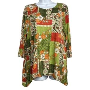 Ruby Rd. Women’s Sz Medium Green Multicolor Patchwork Floral Oversized Tunic